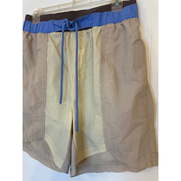 Free People Movement Colorblock Shorts Blue Brown Tan Pockets Drawstring M - Picture 7 of 9